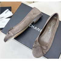 ​Low Price Chanel 25 Ballet Flat With Bow Suede CH1023 Grey/Taupe