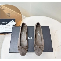 ​Low Price Chanel 25 Ballet Flat With Bow Suede CH1023 Grey/Taupe
