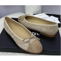 ​New Design Chanel CC 25A Ballet Flat With Bow Suede CH1023 Grey/Dark Brown