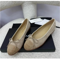 ​New Design Chanel CC 25A Ballet Flat With Bow Suede CH1023 Grey/Dark Brown