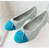 ​Free Shipping Chanel CC Ballet Flat With Bow Suede CH1023 Baby Blue