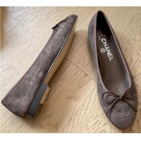 Low Cost Chanel CC Ballet Flat With Bow Suede CH1023 Dark Brown