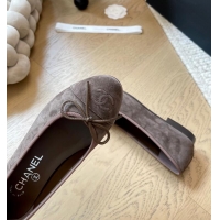 Low Cost Chanel CC Ballet Flat With Bow Suede CH1023 Dark Brown