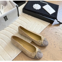 Grade Quality Chanel CC 25C Ballet Flat With Bow Two-tone Suede CH1023 Beige/Grey