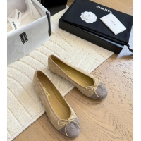Grade Quality Chanel CC 25C Ballet Flat With Bow Two-tone Suede CH1023 Beige/Grey