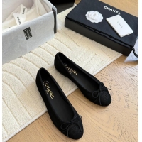 Modern Classic Chanel CC 25C Ballet Flat With Bow Suede/Calfskin CH1023 Black
