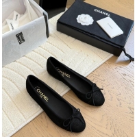 Modern Classic Chanel CC 25C Ballet Flat With Bow Suede/Calfskin CH1023 Black