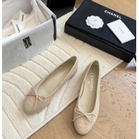 ​Super Quality Chanel CC 25C Ballet Flat With Bow Suede/Calfskin CH1023 Light Beige