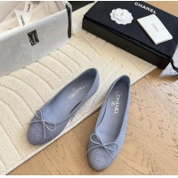 Pretty Style Chanel CC 25C Ballet Flat With Bow Suede/Calfskin CH1023 Blue