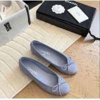 Pretty Style Chanel CC 25C Ballet Flat With Bow Suede/Calfskin CH1023 Blue