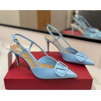Perfect Valentino VLogo Signature Slingback Pumps 8cm in Patent Calfskin Light Blue 2025 VA082111