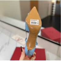 Perfect Valentino VLogo Signature Slingback Pumps 8cm in Patent Calfskin Light Blue 2025 VA082111
