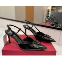 Shop Cheap Valentino VLogo Signature Slingback Pumps 8cm in Patent Calfskin All Black VA082111