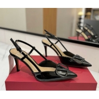 Generous Valentino VLogo Signature Slingback Pumps 8cm in Patent Calfskin Black2 2025 VA082111