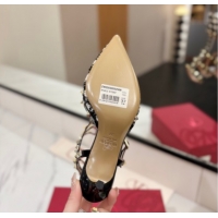 Luxurious Valentino Rockstud Pumps 6.5cm in Tweed with Triple Strap Black/White 0821109