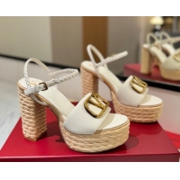 Buy Discount Valentino VLogo Grainy Calfskin Platform Sandals 11.5cm White/Gold 2025 VA082112