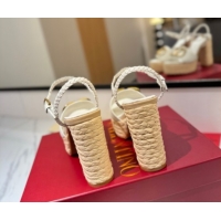 Buy Discount Valentino VLogo Grainy Calfskin Platform Sandals 11.5cm White/Gold 2025 VA082112