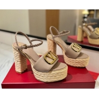 Pretty Style Valentino VLogo Grainy Calfskin Platform Sandals 11.5cm Dusty Beige 2025 VA082112