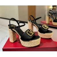 Good Quality Valentino VLogo Grainy Calfskin Platform Sandals 11.5cm Black/Gold 2025 VA082112