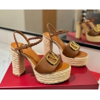 Grade Quality Valentino VLogo Grainy Calfskin Platform Sandals 11.5cm Brown/Gold VA082112