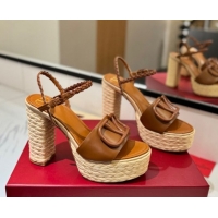 Purchase Valentino VLogo Calfskin Leather Platform Sandals 11.5cm Brown 2025 VA082112