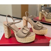 Popular Style Valentino VLogo Calfskin Leather Platform Sandals 11.5cm Dusty Beige 2025 VA082112