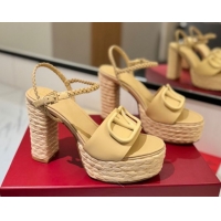 Low Cost Valentino VLogo Calfskin Leather Platform Sandals 11.5cm Yellow 2025 VA082112