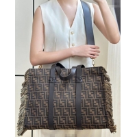Well Crafted Fendi Summer Tote Bag in Brown FF Jacquard Fabric with Fringes 8683 Brown 2025