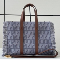 Promotional Fendi Summer Tote Bag in Blue denim-effect FF jacquard with Fringes 8683 Light Blue 2025