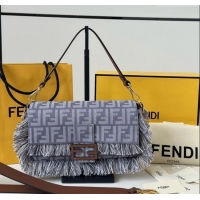 Famous Brand Fendi Baguette Bag in Blue denim-effect FF jacquard with fringes F8681 2025