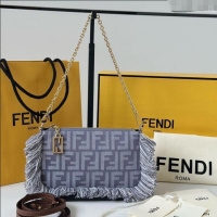 Super Quality Fendi Baguette Pouch Mini Bag in Blue denim-effect FF jacquard with fringes 073D 2025
