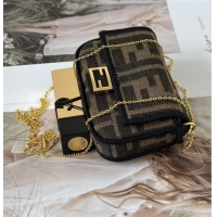 Super Quality Fendi Nano Baguette Charm in Brown FF jacquard fabric F0136 2025