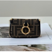 Super Quality Fendi Nano Baguette Charm in Brown FF jacquard fabric F0136 2025