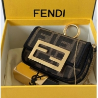 Reasonable Price Fendi Nano Baguette Charm in Brown FF jacquard fabric 8567E 2025