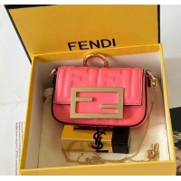 New Design Fendi Nano Baguette Charm in FF Leather 8567 Pink 2025