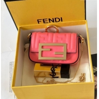New Design Fendi Nano Baguette Charm in FF Leather 8567 Pink 2025