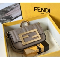 Best Quality Fendi Nano Baguette Charm in FF Leather 8567 Grey 2025