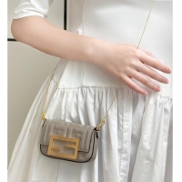 Best Quality Fendi Nano Baguette Charm in FF Leather 8567 Grey 2025