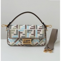 Top Quality Fendi Baguette Medium Bag in Canvas with FF embroidery 0159M Green/Blue/Multicolor 2025