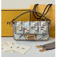 Top Quality Fendi Baguette Medium Bag in Canvas with FF embroidery 0159M Green/Blue/Multicolor 2025