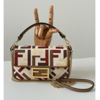 Hot Sell Cheap Fendi Baguette Mini Bag in Canvas with FF embroidery 0159S Red/Multicolor 2025