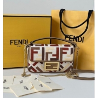 Hot Sell Cheap Fendi Baguette Mini Bag in Canvas with FF embroidery 0159S Red/Multicolor 2025