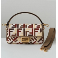 Best Quality Fendi Baguette Medium Bag in Canvas with FF embroidery 0159M Red/Multicolor 2025