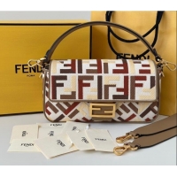 Best Quality Fendi Baguette Medium Bag in Canvas with FF embroidery 0159M Red/Multicolor 2025