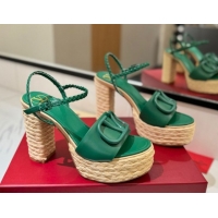 Unique Style Valentino VLogo Calfskin Leather Platform Sandals 11.5cm Green 2025 VA082112