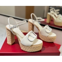 Buy Discount Valentino VLogo Calfskin Leather Platform Sandals 11.5cm White 2025 VA082112 0821121
