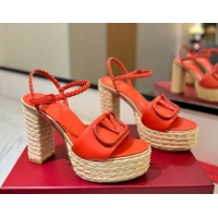 Luxury Valentino VLogo Calfskin Leather Platform Sandals 11.5cm Orange 2025 VA082112 0821123