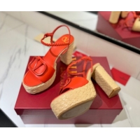 Luxury Valentino VLogo Calfskin Leather Platform Sandals 11.5cm Orange 2025 VA082112 0821123