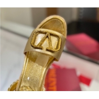 Grade Quality Valentino VLogo Grainy Calfskin Wedge Sandals 9cm Gold-Tone 2025 VA082113 821124