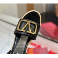 Pretty Style Valentino VLogo Grainy Calfskin Wedge Sandals 9cm Black/Gold 2025 VA082113 0821125